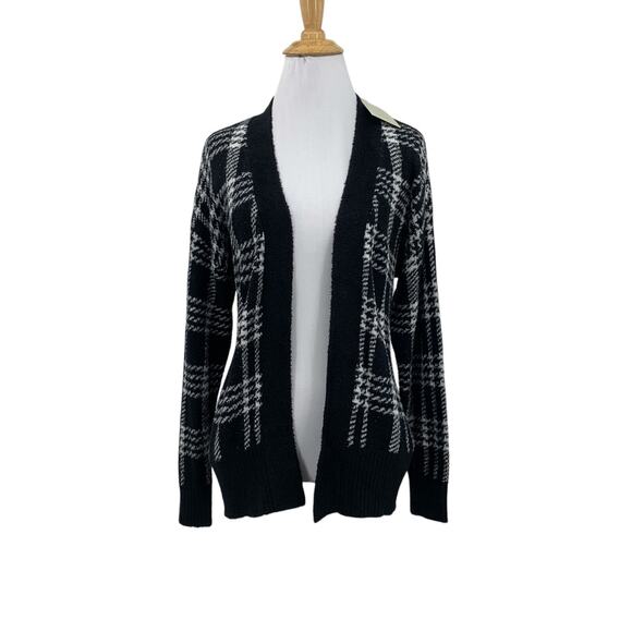 Joie Cardigan Womens S Small Black White Plaid Houndstooth Open Front Sweater - Picture 1 of 11